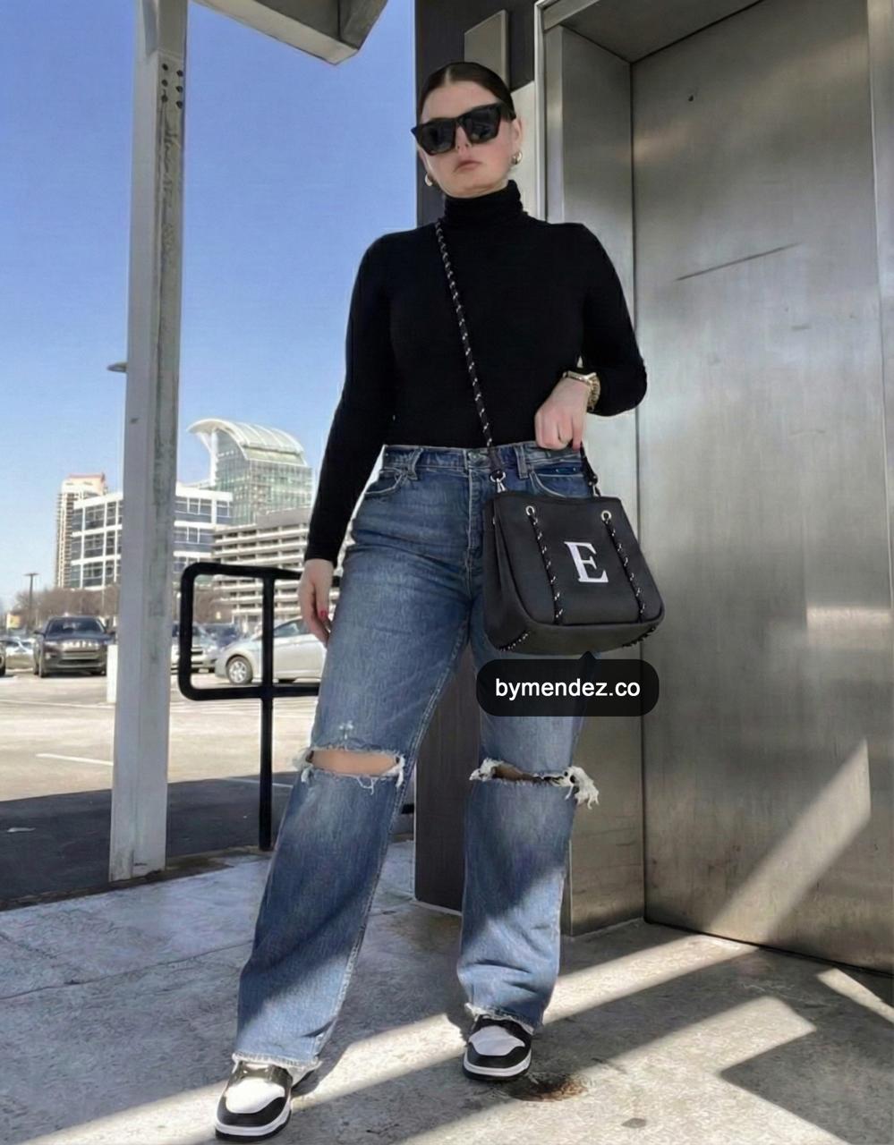 Bolso MINI Tote Bag Black | Personalizado con tu Inicial