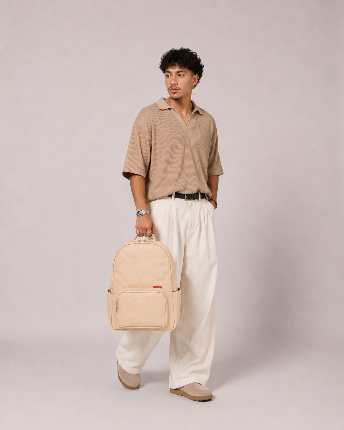 Morral Classic PRO Beige Premium en cuero vegano BYMENDEZ