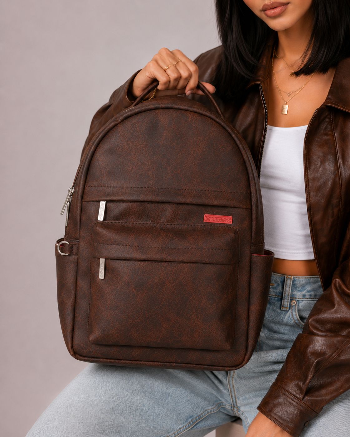 Bolso Niva Brown Premium en cuero vegano BYMENDEZ