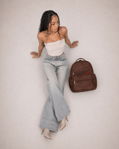 Morral SUPRA Brown Texture Premium en cuero vegano BYMENDEZ