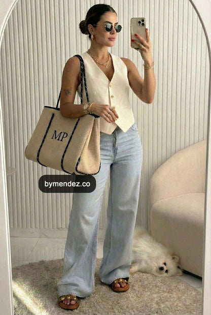 Bolso Tote Bag Beige | Personalizado con Iniciales