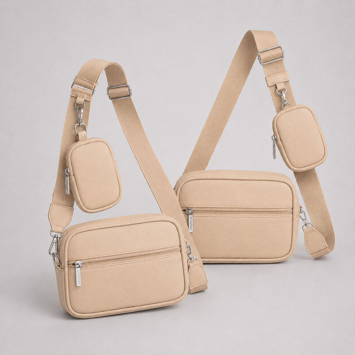 Combo de dos Square Bags Beige en cuero vegano BYMENDEZ con monederos