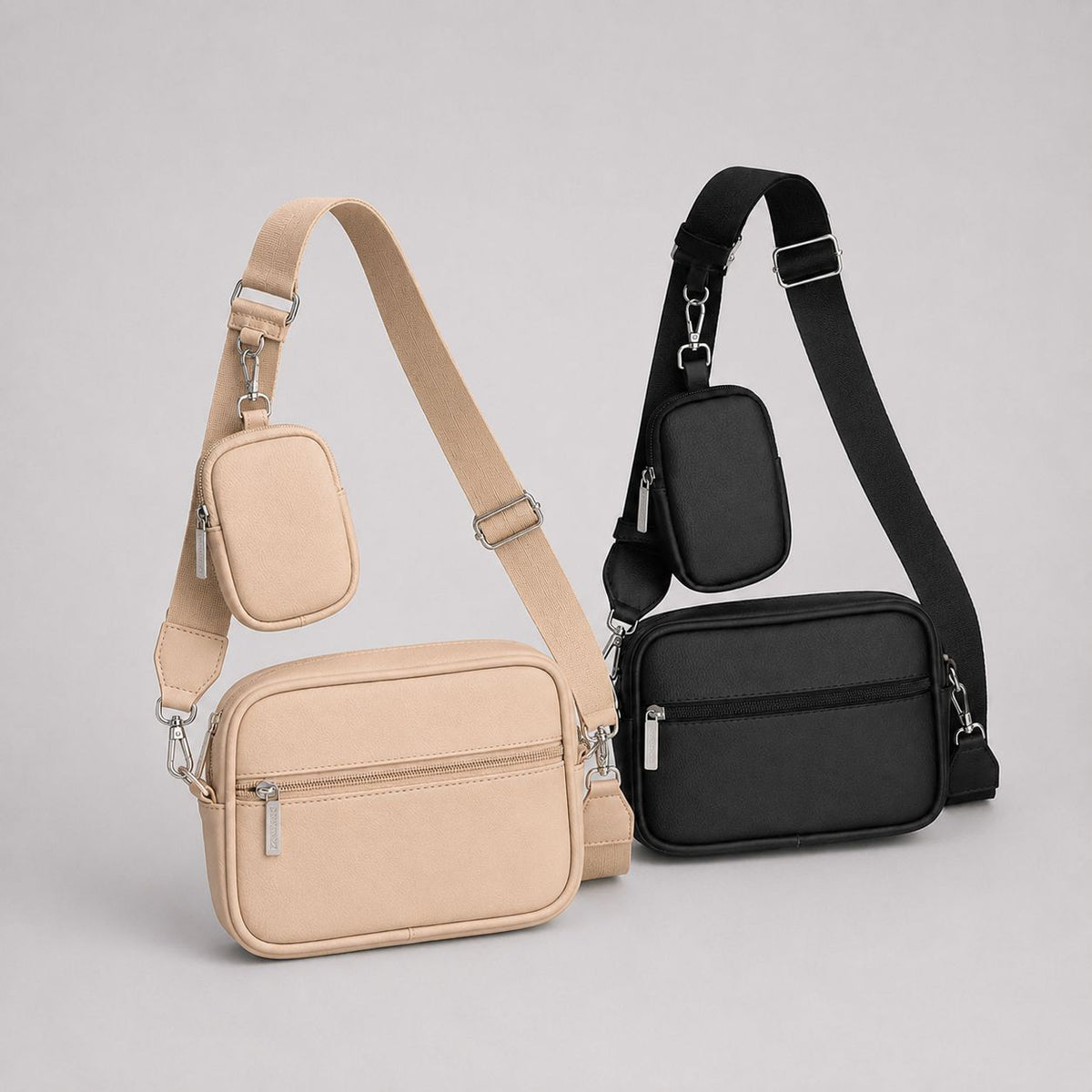 Combo Square Bag Beige y Black en cuero vegano BYMENDEZ con monederos