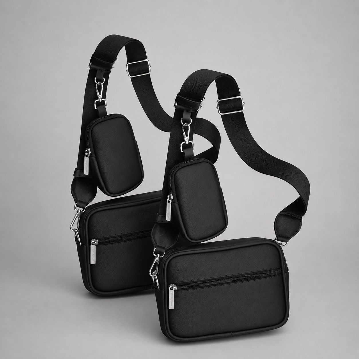 Combo de dos Square Bags Black en cuero vegano BYMENDEZ con monederos