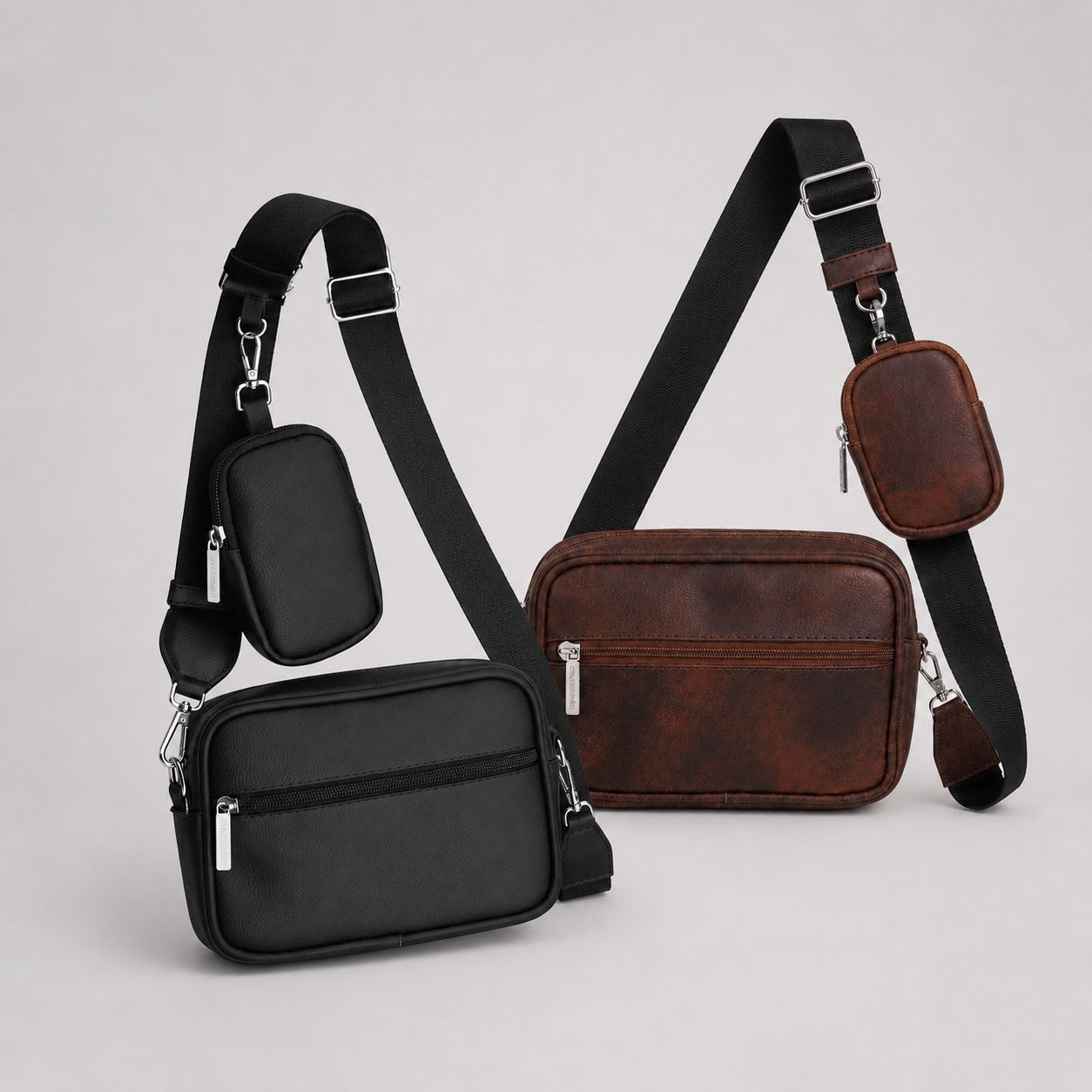 Combo Square Bag Black y Brown en cuero vegano BYMENDEZ con monederos