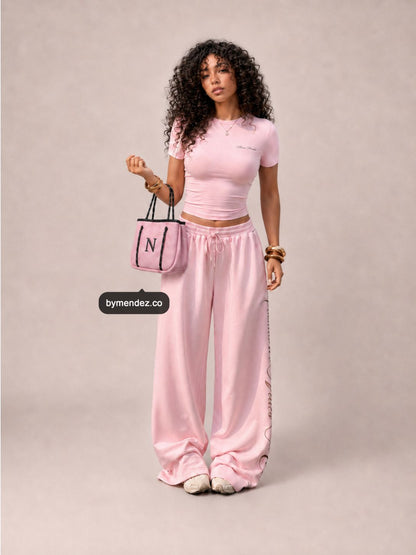 Bolso MINI Tote Bag Pink personalizado con inicial bordada, cuero vegano BYMENDEZ